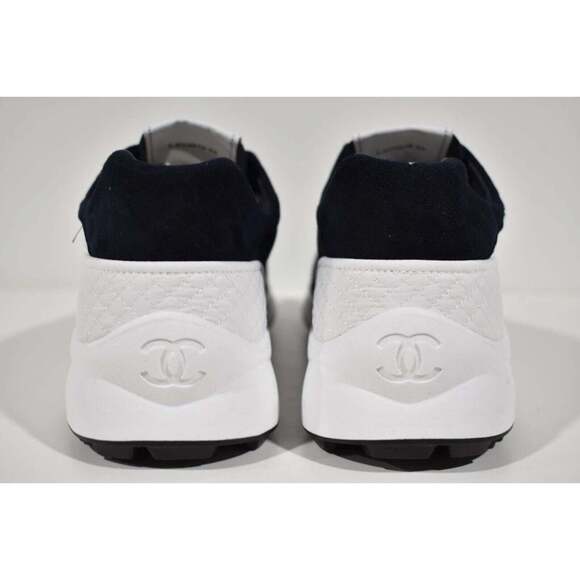 Chanel 22S Men Blue Suede White CC Logo Low Top Lace Up Trainer Sneaker 44 11 - Picture 9 of 10